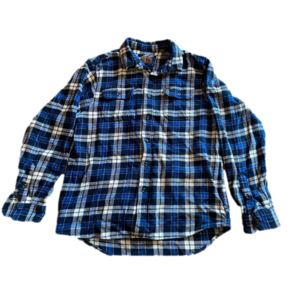 Orvis cotton Flannel Plaid Long Sleeve Button Up Shacket with pockets Sz Large
